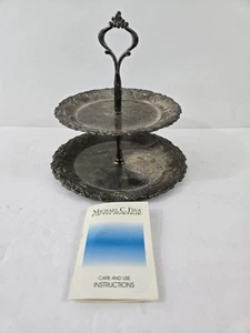 2 Tiered Metal Serving Tray Ornate Handle by Michael C. Fina Tarnished Small 7" - Picture 1 of 6