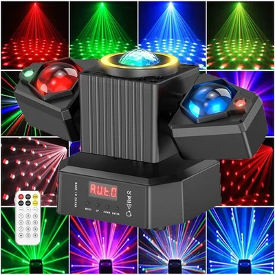 Luz de fiesta cabezal móvil bola de discoteca giratoria haz láser estroboscópico control remoto DMX para DJ Foto 1 de 4