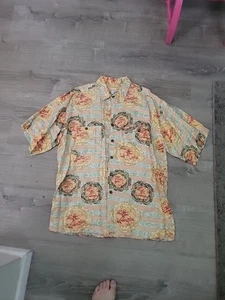 Ted Lapidus Shirt Mens Large Button Up Silk Casual Hawaiian Camp Short Sleeve - Picture 1 of 4