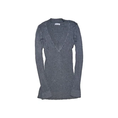 Suéter ajustado gris manga larga acanalado cuello en V profundo capas S Foto 1 de 4