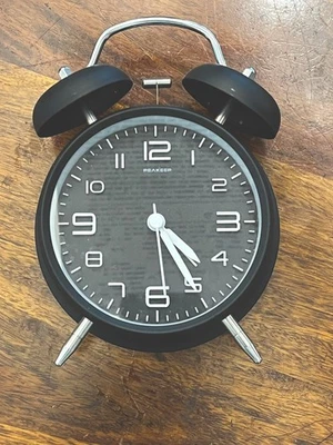 Peakeep Retro 4-inch Battery-Operated Twin Bell Loud Alarm Clock Black - Image 1 of 3