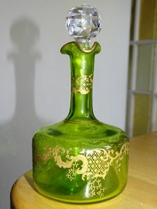 SAINT LOUIS ANCIENNE CARAFE VERT LIQUEUR CRISTAL GRAVURE ART NOUVEAU TALMA GOLD - Imagen 1 de 12