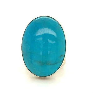 Vtg Sterling Signed 925 DTR Jay King Large Oval Turquoise Stone Wide Ring Band 6 - Foto 1 di 8