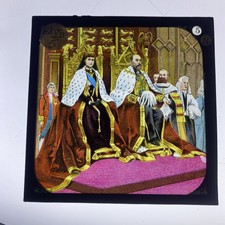 Antique Magic Lantern Slide 5 royal life of edward vii king and queen in thrones