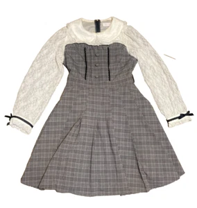 vintage liz lisa plaid lace collar dress S jirai kei lolita coquette kawaii bow - Picture 1 of 8