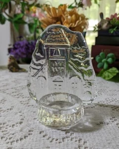 Vtg Glass Candle Holder,Italy, Winter Scene In Front Of Church With Snowman - Picture 1 of 13