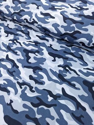 Blue Camouflage 100% Cotton Needlecord
