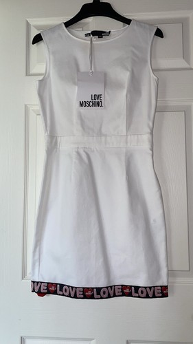 Abito smanicato Love Moschino bianco cotone taglia 6 IT 42 nuovo con etichetta
