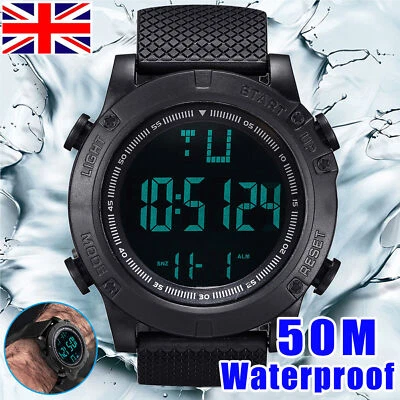 Mens Women Digital Sport Watch Military LED Backlight Wrist Watches Waterproof - Image 1 of 4