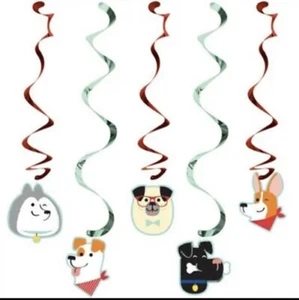 Dog Party Hanging Dangler Decorations 3 30" and 2 39" 5 Pack Foil Decorations - Picture 1 of 1