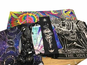 Lot 6 Trippy Mushroom Skull Tapestry Gothic Psychedelic Hippie Skeleton WallHang - Picture 1 of 18