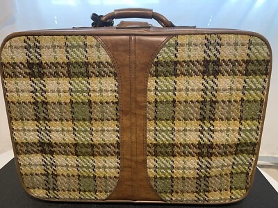 VTG Luggage By Encore Airway Tweed Retro Travel - Image 1 of 4