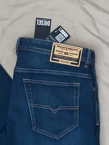 $ 195 NEW Mens Diesel Thommer Slim Fit 36 x 30 Dark Blue Zip Jeans Italy - Picture 1 of 4