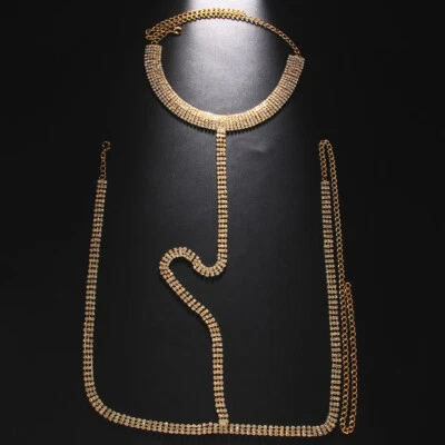 Men Waist Rhinestone Necklace Crystal Fashion Jewel Metal Body chain Bling 14021 - Image 1 of 4