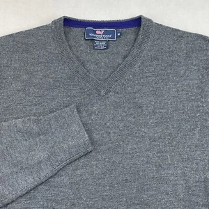 Vineyard Vines V Neck Sweater Merino Wool Silk Cashmere Men Medium Gray Pullover - Picture 1 of 9