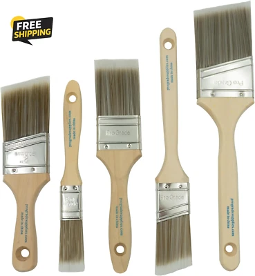 Juego de 5 pinceles de pintura: pinceles planos y angulares látex y pinturas al óleo Foto 1 de 3