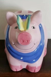 Vintage CoCo Dowley Brand PIG with Butterfly on Nose Cookie Jar PINK Ceramic Jar - Picture 1 of 8