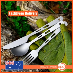 Titanium 3 Piece Knife Fork Spoon Camping Cutlery Set with pouch and hook - Picture 1 of 7