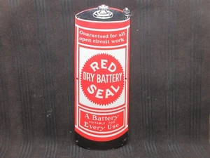 Porcelain Red Dry Battery Seal Enamel Metal Sign Plate Size 32" x 12" Inches - Picture 1 of 6