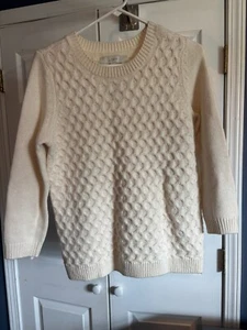 Loft Women Chunky Cable Knit Sweater Wool Blend Pullover Size M Cream - Picture 1 of 7
