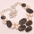 Druzy Monalisa Pearl Gemstone Silver Fashion Jewelry Necklace 18" N-4596