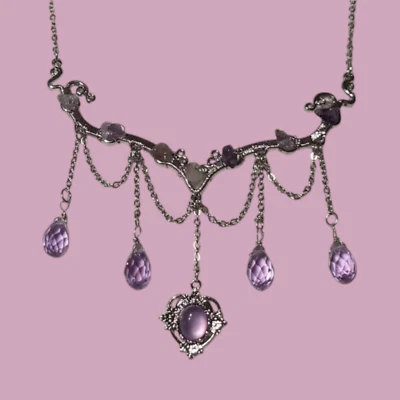 PURPLE & SILVERTONE FAIRYCORE CHOKER 90s y2K retro whimsigoth fairy necklace P6 - Image 1 of 4