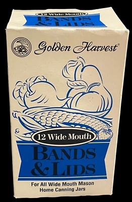 Golden Harvest 12 bandas y tapas de boca ancha 1998 NUEVO SELLADO para frascos de enlatado en casa Foto 1 de 4