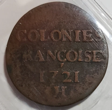 FRENCH COLONIES 9 Deniers 1721 H La Rochelle Mint ICCS F12 Cover