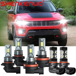 For Jeep Compass 2014-2020 LED Headlight Hi/Lo+ Fog Light Bulbs 6x 9005+H11+9145 - Picture 1 of 12