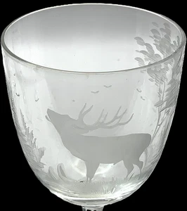 9 Vtg Crystal White Wine Stems Glasses Etched Engraved Wildlife Hunt Game Scenes - Picture 1 of 16