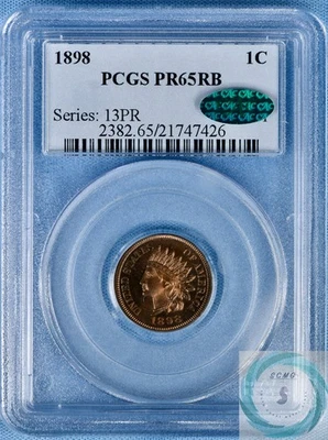 1898 1C Indian Head Cent PCGS PR65RB w/CAC - Semi Cameo Beauty! - Image 1 of 4