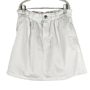 O Zara Big Girls White Paperbag High Rise Cotton Denim Jean Skirt NWT Size 11-12 - Picture 1 of 9