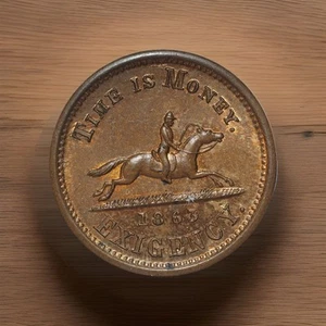 Bürgerkrieg Medaille, CWT, Hussey's Local Post Time is Money, Fuld NY630AK-1a, RB, BU - Bild 1 von 2