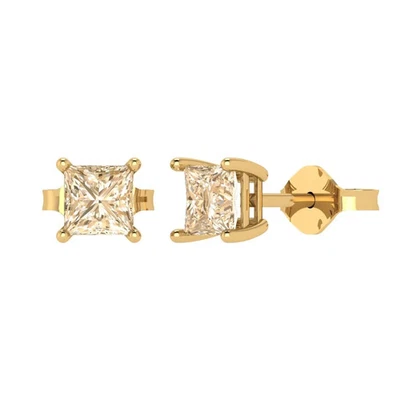 2 cttw Princess Natural Morganite Gold-Plated Push Back Stud Earrings for Women - Image 1 of 4