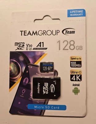 Team Group 128GB Elite microSDXC UHS-I U3, V30, A1, 4K UHD Memory Card with SD A - Image 1 of 3