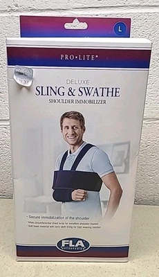Inmovilizador de hombro FLA Orthopedics Deluxe con cabestrillo y franja azul talla L Foto 1 de 4