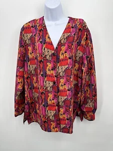 Truffles Women's Plus Size 1980’s USA ) Colorful Polyester Button Blouse  Pretty - Picture 1 of 10