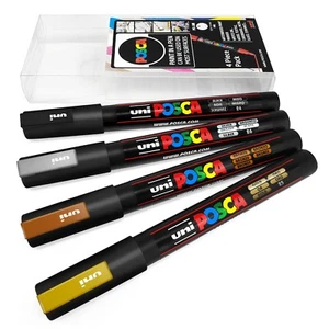Uni POSCA - PC-3M Kunst Marker Farbstifte - 4 Packung Etui - Metallisch Farben - Bild 1 von 3