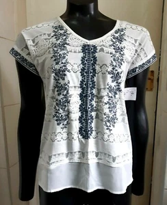 NUEVA Blusa efecto encaje manga corta Beth Jordan, blanca Reino Unido s - Imagen 1 de 4