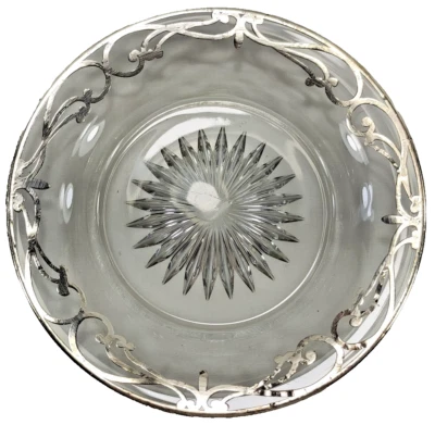 Sottobicchiere sottobicchiere vintage argento sterling sovrapposizione vetro cristallo Starburst - Immagine 1 di 4