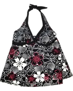 Liz Lange Maternity Tankini Swimsuit Top Size Medium Black White Red Floral - Picture 1 of 12