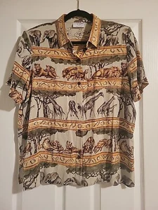 Alfred Dunner Womens Short Sleeve Exotic Print Blouse Button Shirt Top Sz P16 - Picture 1 of 6