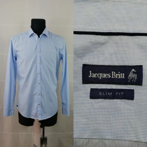 JACQUES BRITT L 16,5” 42 cm Camisa a Rayas de Popelina para Hombres Algodón Delgada 23” 58,5 cm - Imagen 1 de 16