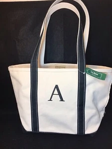 Vintage LL Bean Boat and Tote 17”x 11" Large Canvas Bag Ivory Black Trim "A" NWT - Picture 1 of 4