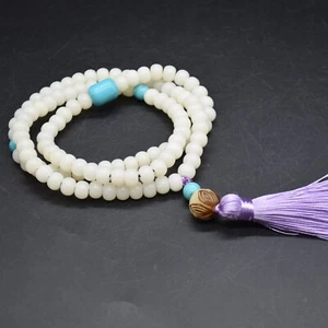 108 Natural Ivory White Bodhi Root Rondelle Mala Prayer Beads - 9mm x 7mm - Picture 1 of 3