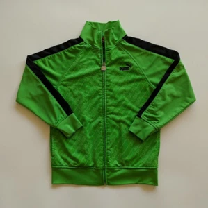 Puma Full Zip Track Jacket Youth Boys Size S Green Black Classic Warm Up Pockets - Picture 1 of 17