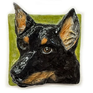 Beauceron Dog Ceramic Portrait bas-relief 3D tile handmade Alexander Art - Picture 1 of 4
