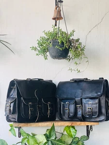 Eco Friendlyu Goat Leather Messenger Satchel Black motorcycle bag Surprise Gift - Picture 1 of 7