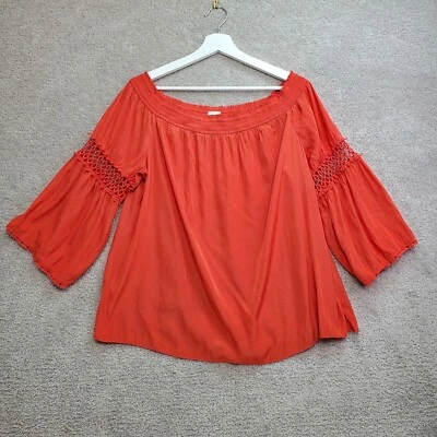 Blusa Top Chico's Para Mujer 3 Pequeña Naranja Fuera del Hombro Crochet‎ Detalle Foto 1 de 4