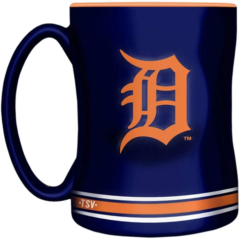 Detroit Tigers Primary Logo Navy Orange Baseball 14oz Sculpted C-Handle Mug Cover